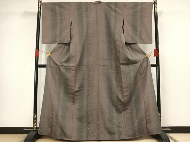 平和屋着物▽本塩沢　単衣　草花間道　正絹　逸品　AABJ8188ck