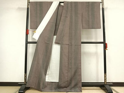 平和屋着物▽本塩沢　単衣　草花間道　正絹　逸品　AABJ8188ck