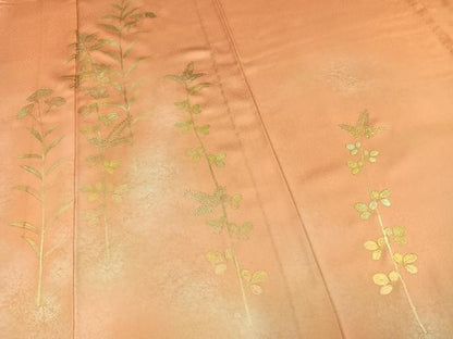 平和屋着物▽金彩友禅　卓越技能者・名工・和田光正　訪問着　単衣　草花文　金銀彩　正絹　逸品　AAAW1307fy