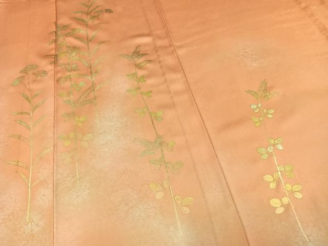 平和屋着物▽金彩友禅　卓越技能者・名工・和田光正　訪問着　単衣　草花文　金銀彩　正絹　逸品　AAAW1307fy