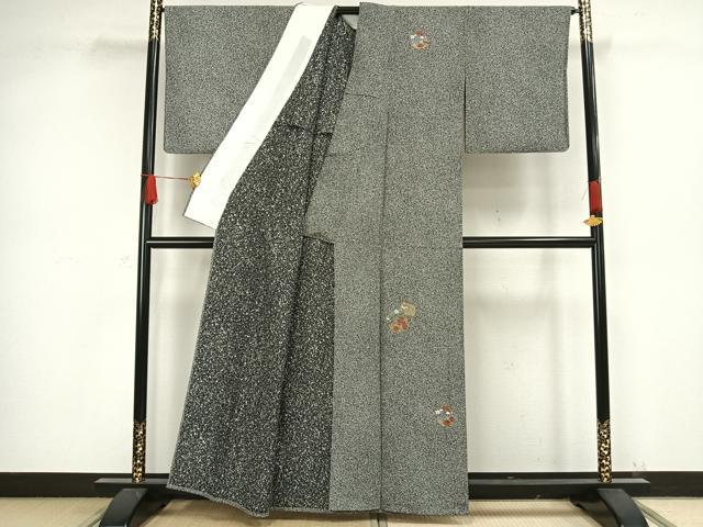 平和屋着物▽訪問着　単衣　中国三大刺繍　汕頭刺繍　スワトウ刺繍　草花丸文　銀糸　正絹　逸品　AAAW1308fy