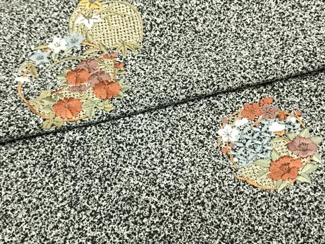 平和屋着物▽訪問着　単衣　中国三大刺繍　汕頭刺繍　スワトウ刺繍　草花丸文　銀糸　正絹　逸品　AAAW1308fy