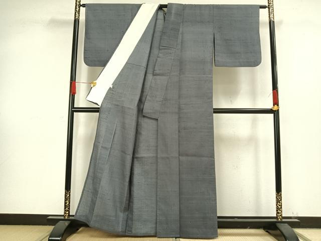平和屋着物▽染織の名門 しょうざん 生紬 単衣 色無地 錫色 正絹 逸品 AAAW1309fy
