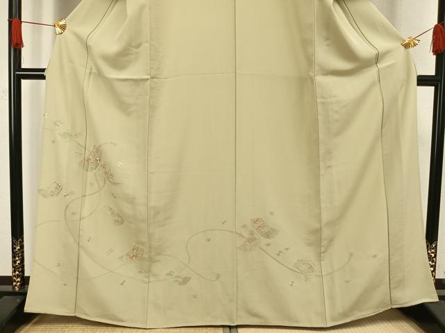 平和屋着物▽訪問着 単衣 中国三大刺繍 汕頭刺繍 スワトウ刺繍 短冊花文 正絹 逸品 AAAW1315fy