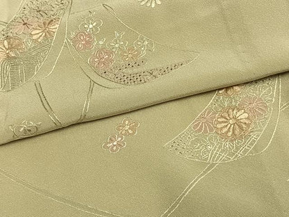 平和屋着物▽訪問着 単衣 中国三大刺繍 汕頭刺繍 スワトウ刺繍 短冊花文 正絹 逸品 AAAW1315fy