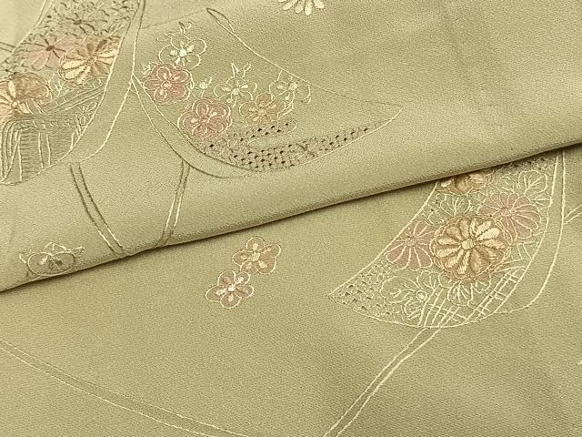平和屋着物▽訪問着 単衣 中国三大刺繍 汕頭刺繍 スワトウ刺繍 短冊花文 正絹 逸品 AAAW1315fy