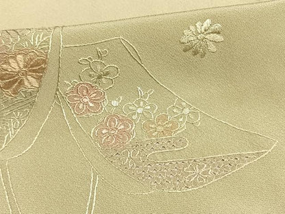 平和屋着物▽訪問着 単衣 中国三大刺繍 汕頭刺繍 スワトウ刺繍 短冊花文 正絹 逸品 AAAW1315fy