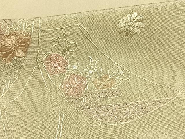 平和屋着物▽訪問着 単衣 中国三大刺繍 汕頭刺繍 スワトウ刺繍 短冊花文 正絹 逸品 AAAW1315fy