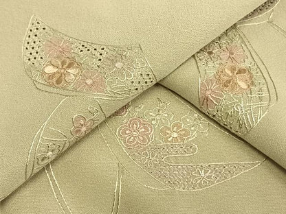 平和屋着物▽訪問着 単衣 中国三大刺繍 汕頭刺繍 スワトウ刺繍 短冊花文 正絹 逸品 AAAW1315fy