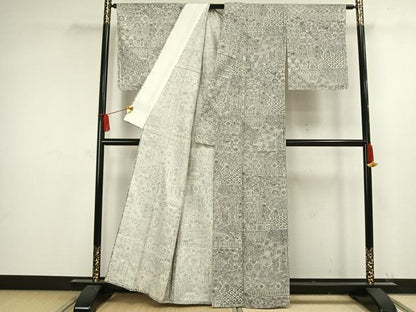 平和屋着物▽上質な小紋 単衣 紬地 切嵌文 正絹 逸品 未使用 AAAW1318fy