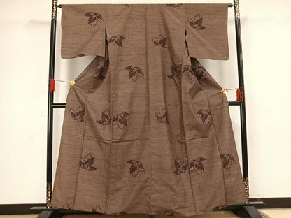 平和屋着物▽上質な紬 単衣 舞葉文 正絹 逸品 AAAW1323fy
