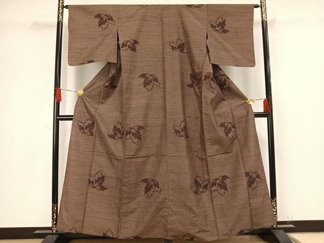 平和屋着物▽上質な紬 単衣 舞葉文 正絹 逸品 AAAW1323fy