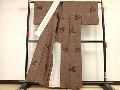 平和屋着物▽上質な紬 単衣 舞葉文 正絹 逸品 AAAW1323fy