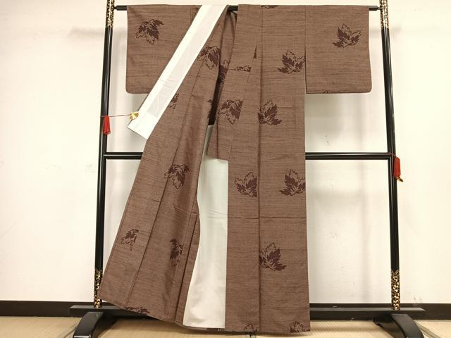 平和屋着物▽上質な紬 単衣 舞葉文 正絹 逸品 AAAW1323fy