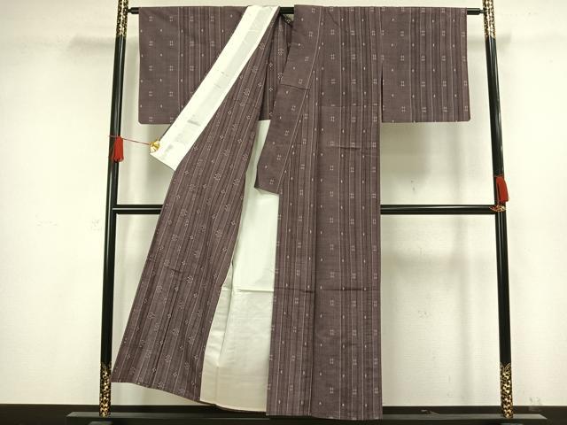 平和屋着物▽上質な紬 単衣 縞 正絹 逸品 AAAW1324fy