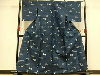 平和屋着物▽上質な紬 単衣 琉球絣 正絹 逸品 AAAW1325fy