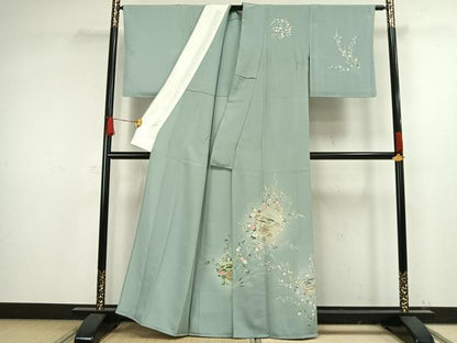 平和屋着物▽訪問着 単衣 友禅 作家物 風景草花文 暈し染め 正絹 逸品 AAAW1327fy