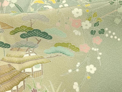 平和屋着物▽訪問着 単衣 友禅 作家物 風景草花文 暈し染め 正絹 逸品 AAAW1327fy
