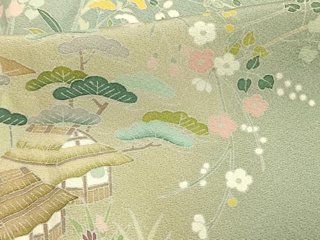 平和屋着物▽訪問着 単衣 友禅 作家物 風景草花文 暈し染め 正絹 逸品 AAAW1327fy