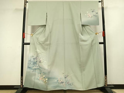 平和屋着物▽訪問着 単衣 友禅 風景草花文 暈し染め 正絹 逸品 AAAW1328fy