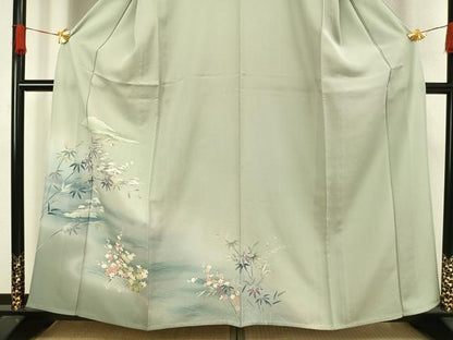 平和屋着物▽訪問着 単衣 友禅 風景草花文 暈し染め 正絹 逸品 AAAW1328fy