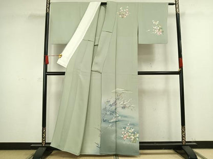 平和屋着物▽訪問着 単衣 友禅 風景草花文 暈し染め 正絹 逸品 AAAW1328fy