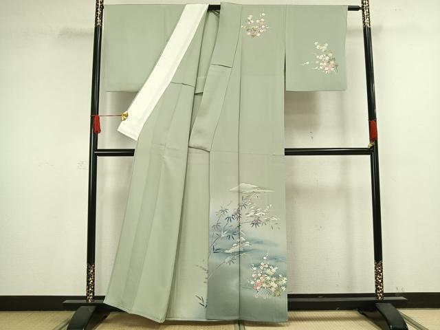 平和屋着物▽訪問着 単衣 友禅 風景草花文 暈し染め 正絹 逸品 AAAW1328fy