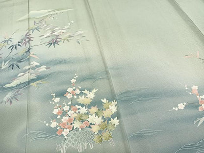 平和屋着物▽訪問着 単衣 友禅 風景草花文 暈し染め 正絹 逸品 AAAW1328fy