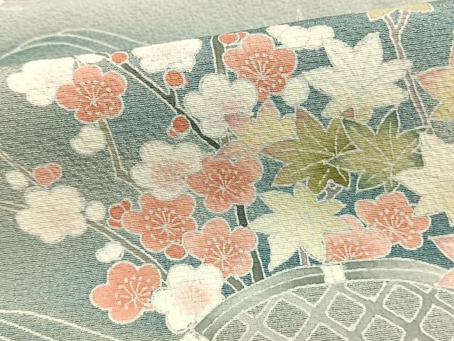 平和屋着物▽訪問着 単衣 友禅 風景草花文 暈し染め 正絹 逸品 AAAW1328fy