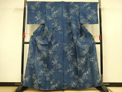 平和屋着物▽上質な小紋　単衣　紬地　草花文　正絹　逸品　AAAW1329fy