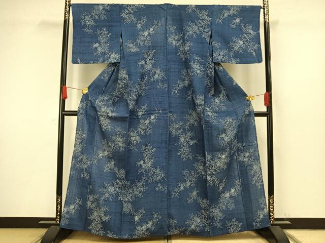 平和屋着物▽上質な小紋　単衣　紬地　草花文　正絹　逸品　AAAW1329fy
