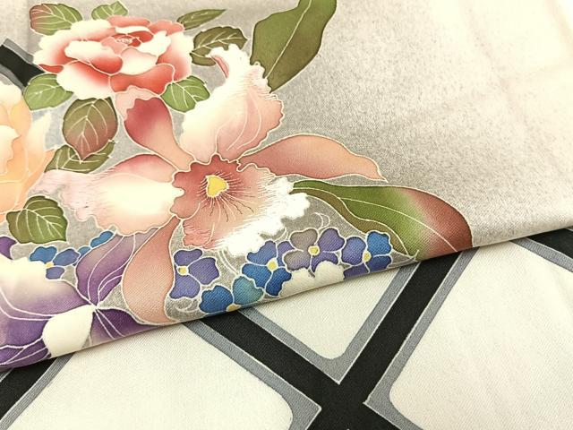 平和屋着物▽訪問着 単衣 刺繍 草花文 暈し染め 銀糸 銀彩 三越扱い 正絹 逸品 AAAW1330fy