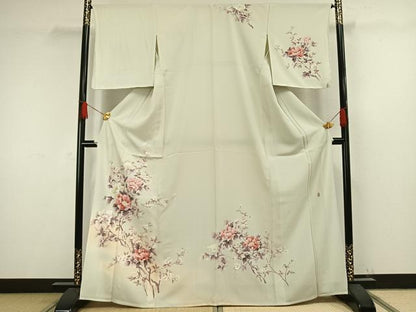 平和屋着物▽訪問着 単衣 友禅 作家物 枝花文 暈し染め 正絹 逸品 未使用 AAAW1331fy