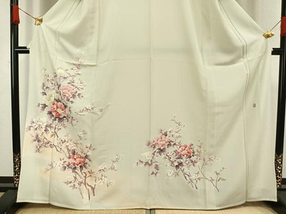 平和屋着物▽訪問着 単衣 友禅 作家物 枝花文 暈し染め 正絹 逸品 未使用 AAAW1331fy