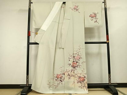 平和屋着物▽訪問着 単衣 友禅 作家物 枝花文 暈し染め 正絹 逸品 未使用 AAAW1331fy
