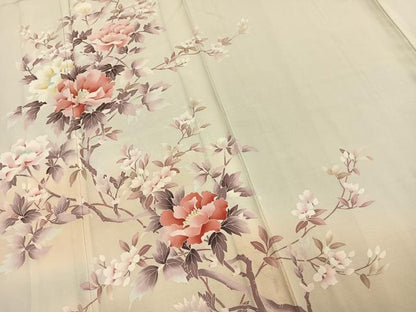 平和屋着物▽訪問着 単衣 友禅 作家物 枝花文 暈し染め 正絹 逸品 未使用 AAAW1331fy