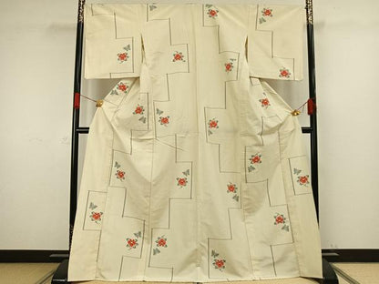 平和屋着物▽上質な紬 単衣 花蝶文 ロング丈 正絹 逸品 AAAW1333fy