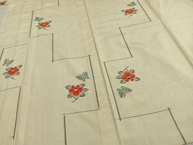 平和屋着物▽上質な紬 単衣 花蝶文 ロング丈 正絹 逸品 AAAW1333fy