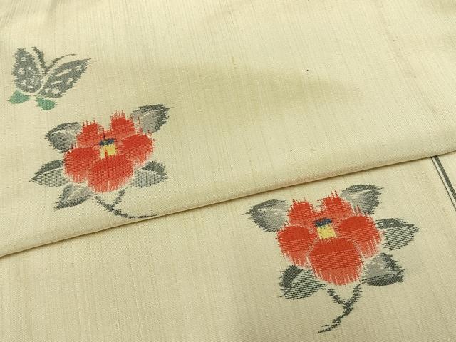 平和屋着物▽上質な紬 単衣 花蝶文 ロング丈 正絹 逸品 AAAW1333fy
