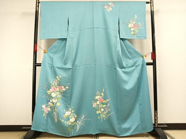 平和屋着物▽訪問着 単衣 草花文 金銀彩 正絹 逸品 AAAW1335fy