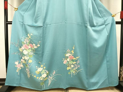 平和屋着物▽訪問着 単衣 草花文 金銀彩 正絹 逸品 AAAW1335fy