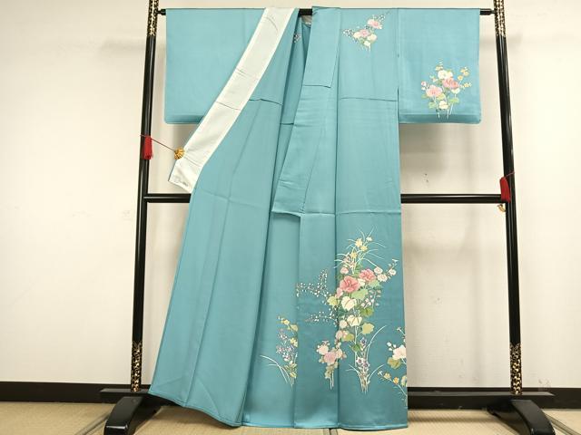 平和屋着物▽訪問着 単衣 草花文 金銀彩 正絹 逸品 AAAW1335fy