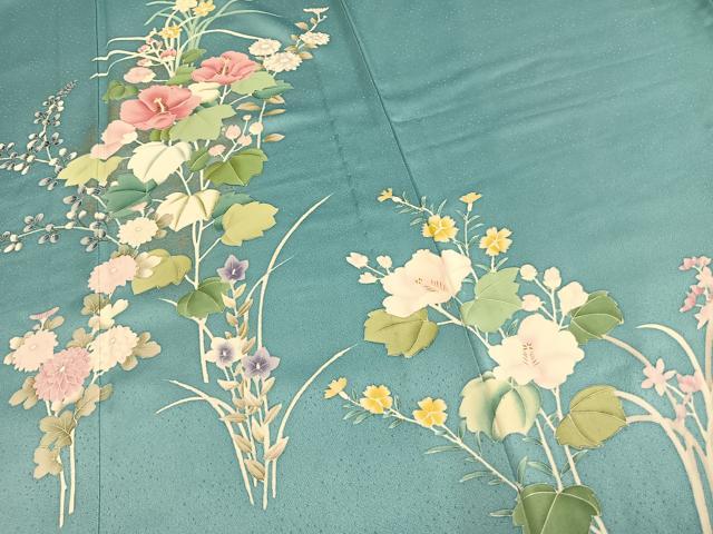 平和屋着物▽訪問着 単衣 草花文 金銀彩 正絹 逸品 AAAW1335fy