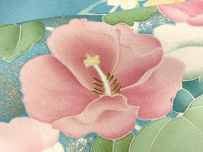 平和屋着物▽訪問着 単衣 草花文 金銀彩 正絹 逸品 AAAW1335fy