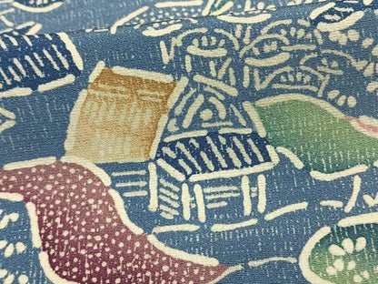 平和屋着物▽上質な小紋 単衣 型染め 風景文 正絹 逸品 AAAW1336fy