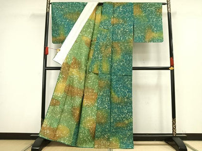 平和屋着物▽上質な紬 単衣 霞文 正絹 逸品 未使用 AAAW1338fy