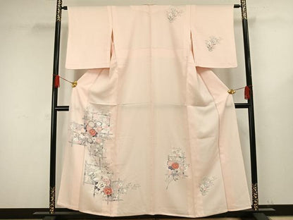 平和屋着物▽訪問着 単衣 友禅 草花文 正絹 逸品 AAAW1339fy
