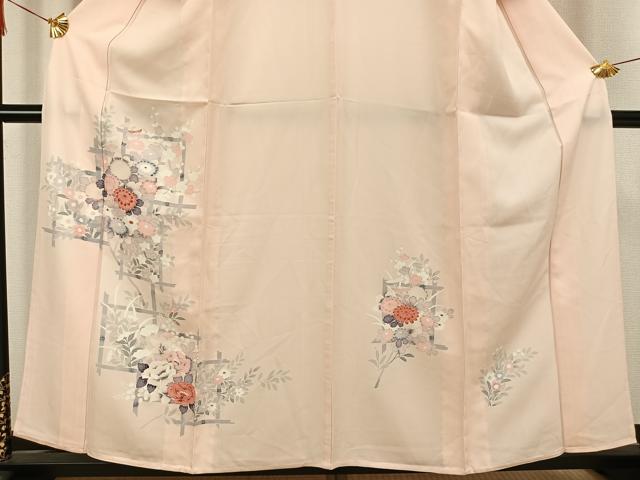 平和屋着物▽訪問着 単衣 友禅 草花文 正絹 逸品 AAAW1339fy