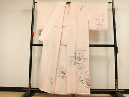 平和屋着物▽訪問着 単衣 友禅 草花文 正絹 逸品 AAAW1339fy