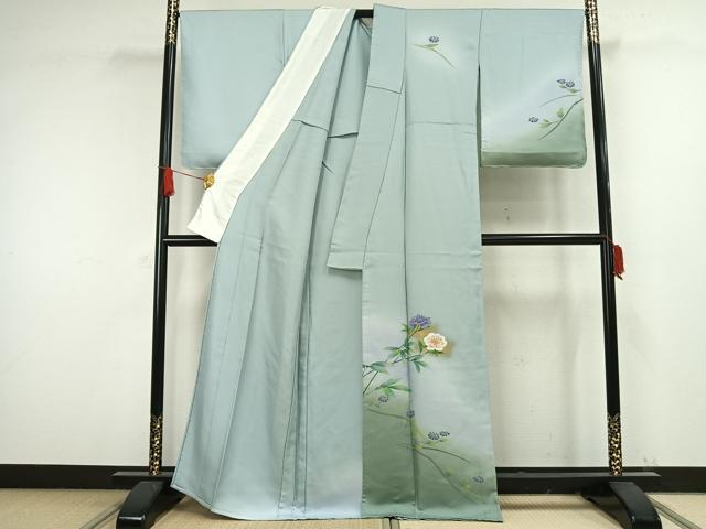 平和屋着物▽訪問着 単衣 草花文 暈し染め 金彩 正絹 逸品 未使用 AAAW1340fy